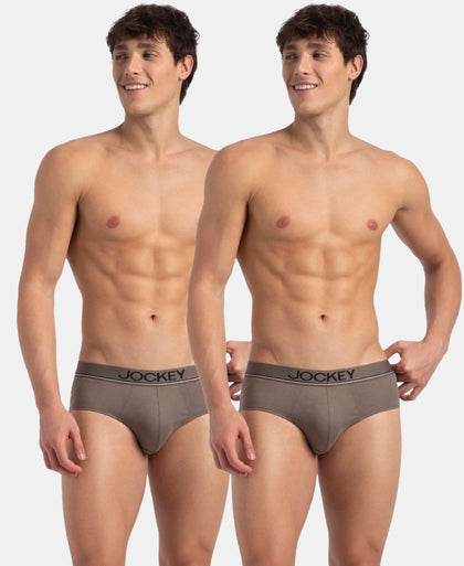 Super Combed Cotton Solid Brief with Ultrasoft Waistband - Dark Khaki (Pack of 2)