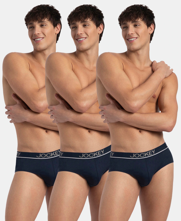 Super Combed Cotton Solid Brief with Ultrasoft Waistband - Navy (Pack of 3)