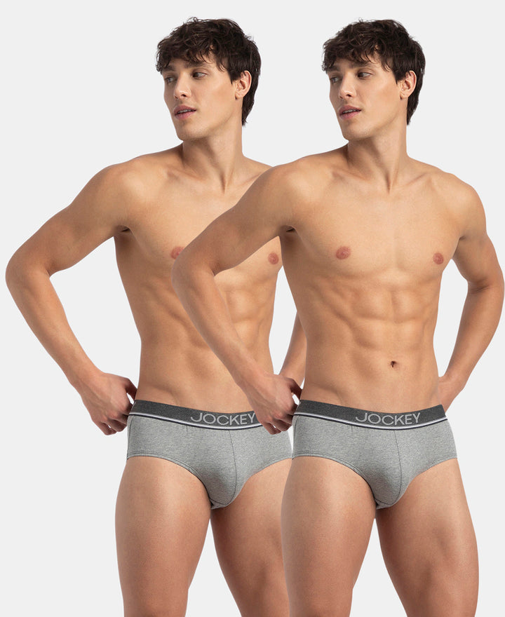 Super Combed Cotton Solid Brief with Ultrasoft Waistband - Grey Melange (Pack of 2)