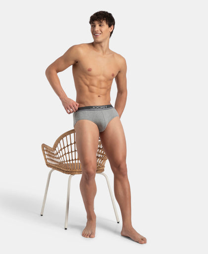 Super Combed Cotton Solid Brief with Ultrasoft Waistband - Grey Melange