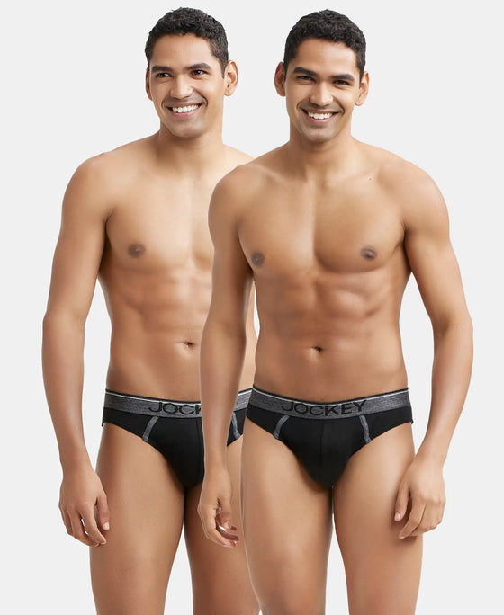 Super Combed Cotton Rib Solid Brief with Ultrasoft Waistband - Black (Pack of 2)