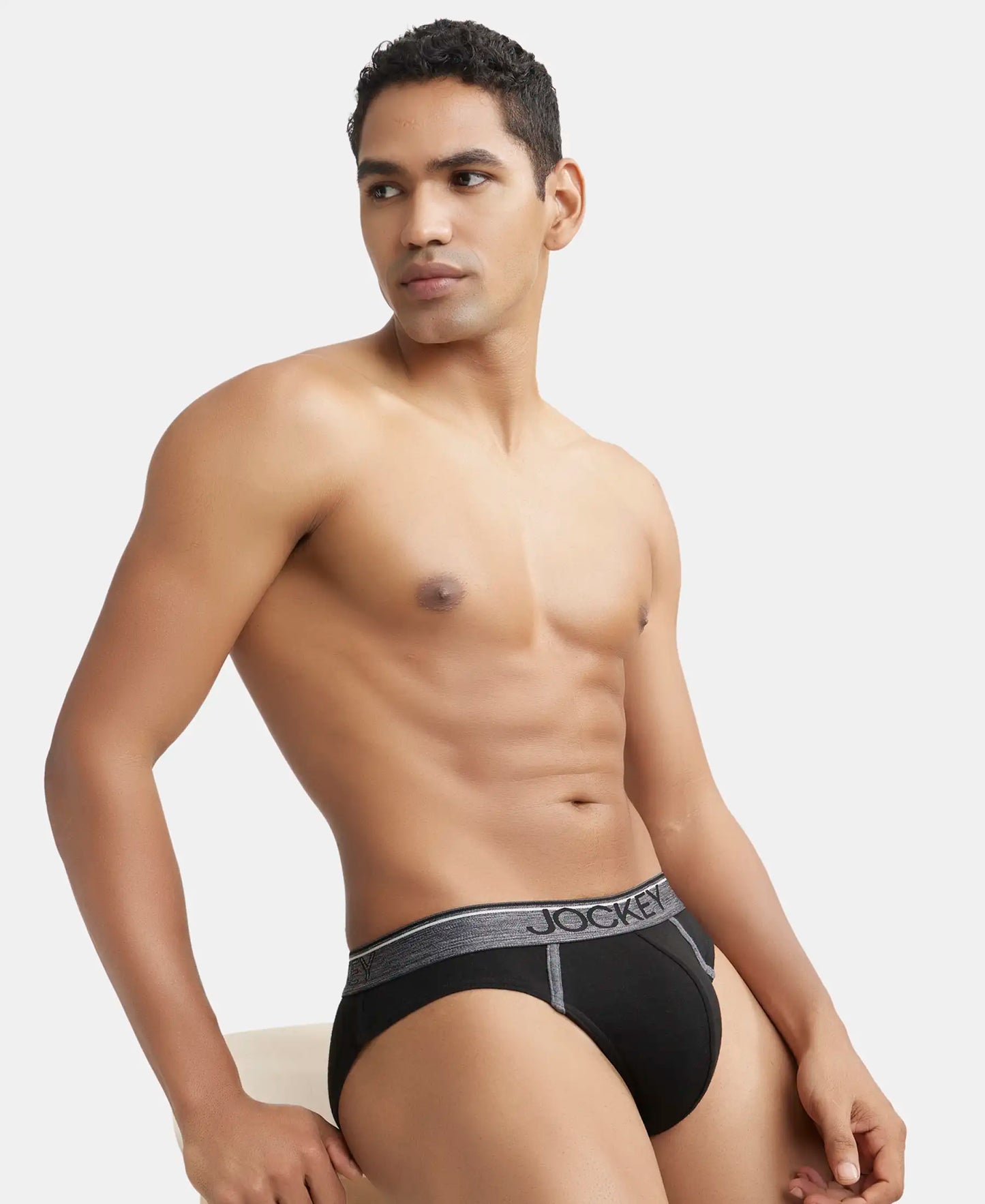 Super Combed Cotton Rib Solid Brief with Ultrasoft Waistband - Black (Pack of 2)