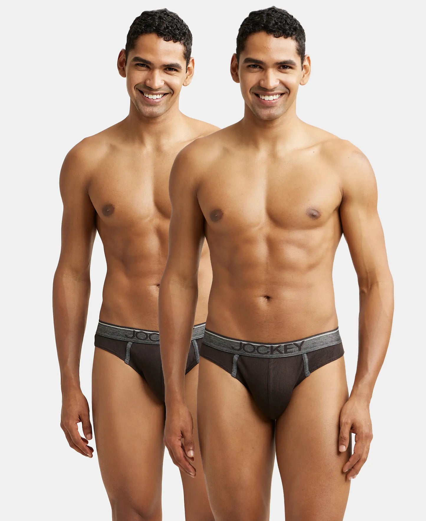 Super Combed Cotton Rib Solid Brief with Ultrasoft Waistband - Brown (Pack of 2)