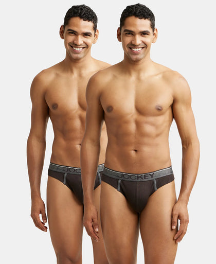 Super Combed Cotton Rib Solid Brief with Ultrasoft Waistband - Brown (Pack of 2)