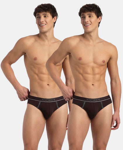 Super Combed Cotton Rib Solid Brief with Ultrasoft Waistband - Brown (Pack of 2)