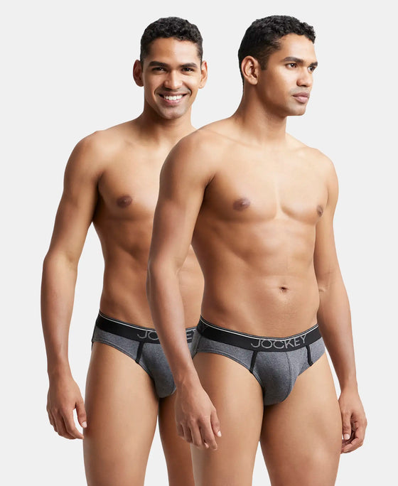 Super Combed Cotton Rib Solid Brief with Ultrasoft Waistband - Charcoal Melange (Pack of 2)