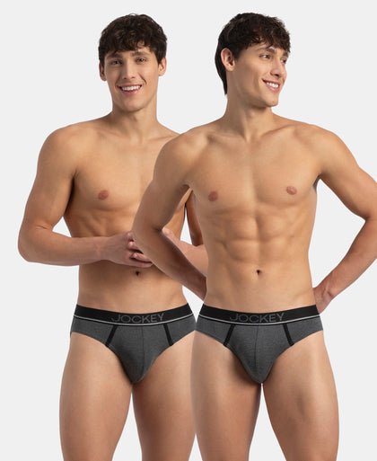 Super Combed Cotton Rib Solid Brief with Ultrasoft Waistband - Charcoal Melange (Pack of 2)