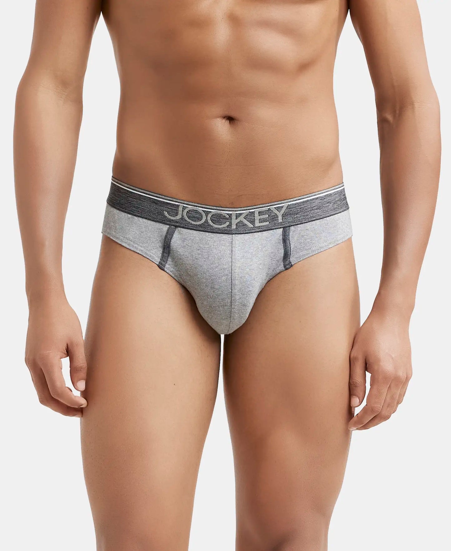 Super Combed Cotton Rib Solid Brief with Ultrasoft Waistband - Grey Melange (Pack of 2)