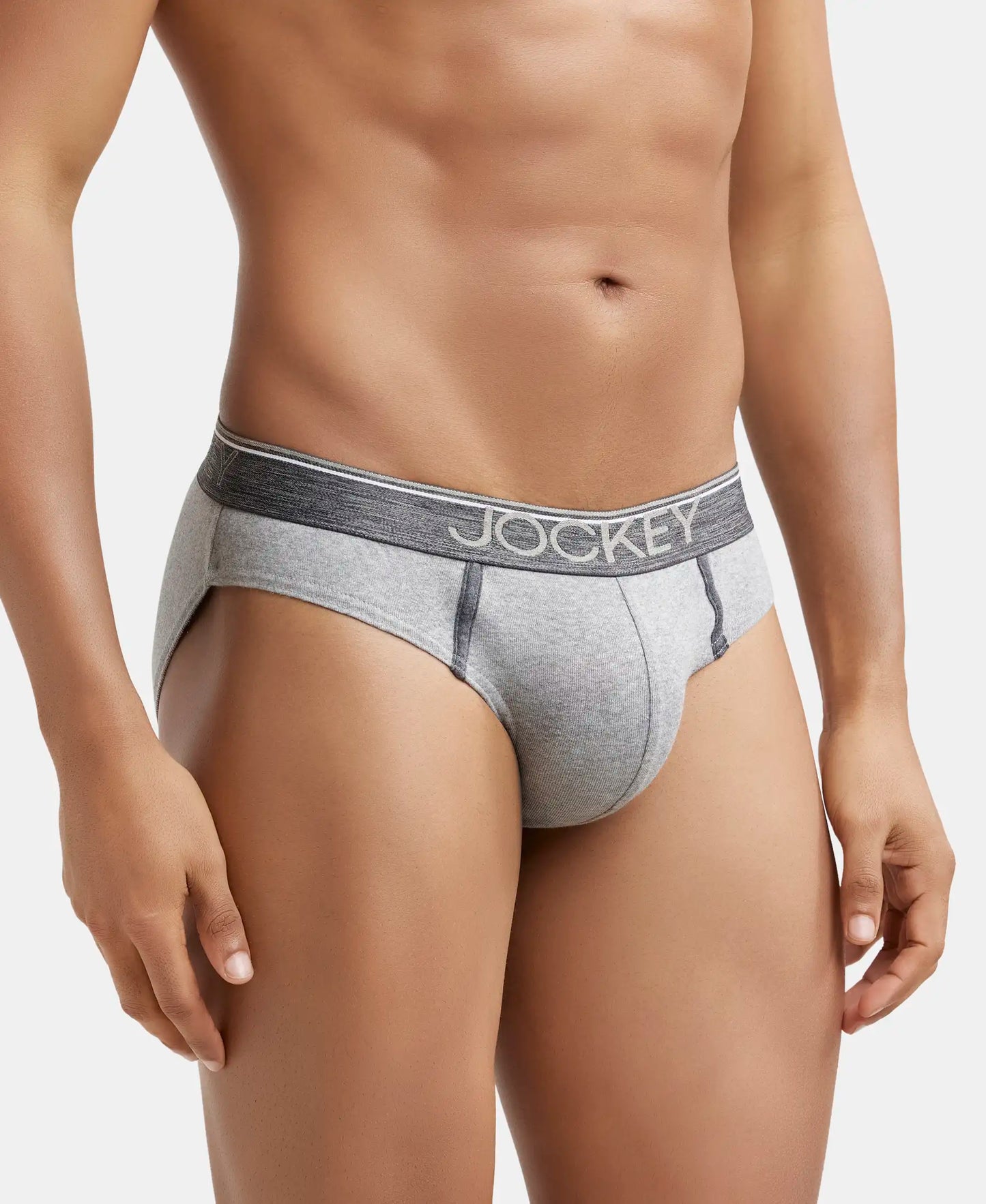 Super Combed Cotton Rib Solid Brief with Ultrasoft Waistband - Grey Melange (Pack of 2)