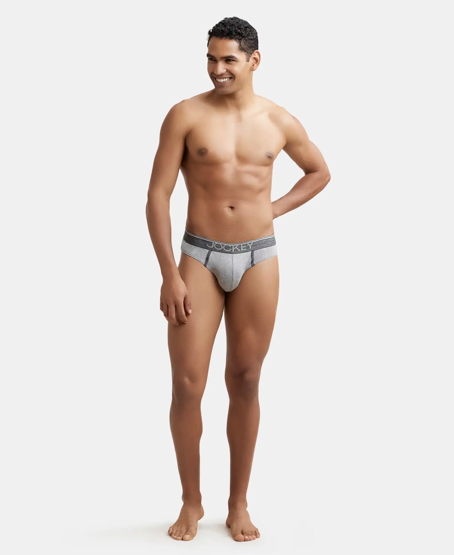 Super Combed Cotton Rib Solid Brief with Ultrasoft Waistband - Grey Melange (Pack of 2)