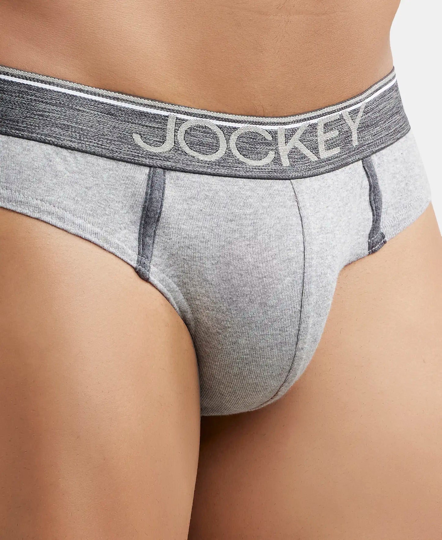 Super Combed Cotton Rib Solid Brief with Ultrasoft Waistband - Grey Melange (Pack of 2)