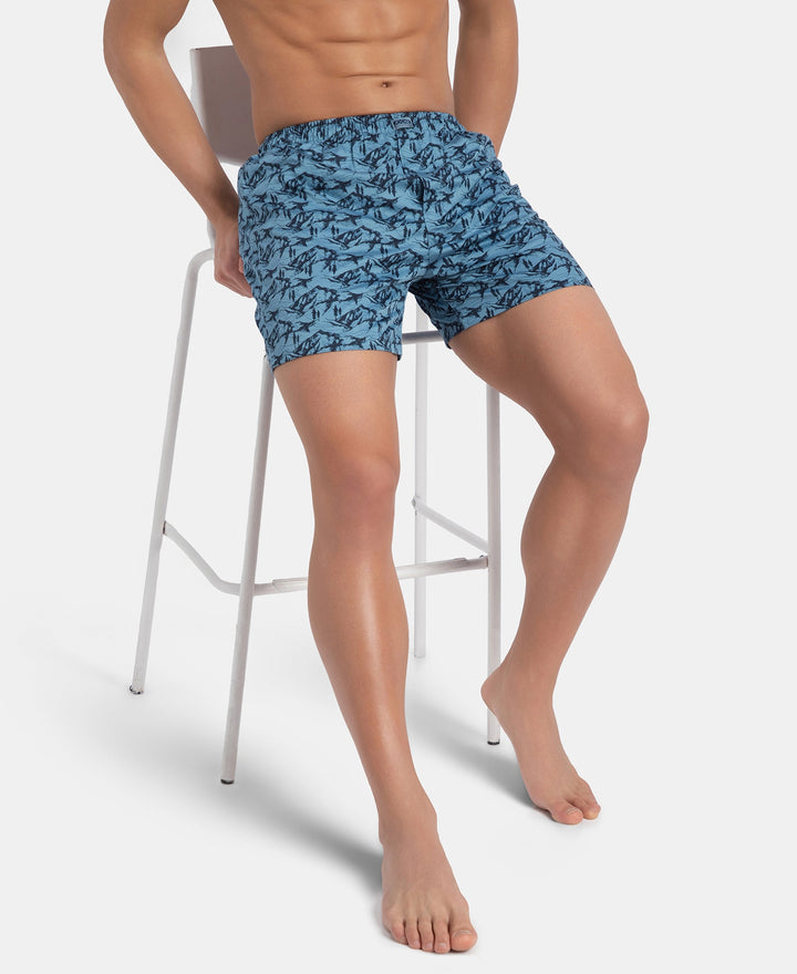 Super Combed Mercerized Cotton Woven Printed Inner Boxers with Ultrasoft and Durable Inner Waistband - Blue Heaven & Deep Slate New (Pack of 2)