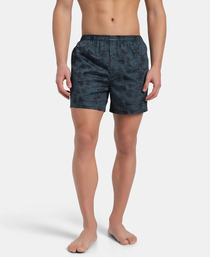 Super Combed Mercerized Cotton Woven Printed Inner Boxers with Ultrasoft and Durable Inner Waistband - Blue Heaven & Deep Slate New (Pack of 2)