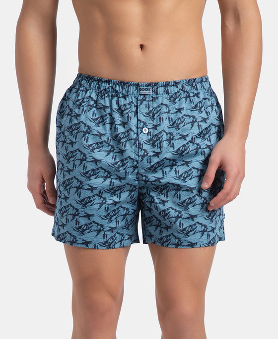 Super Combed Mercerized Cotton Woven Printed Inner Boxers with Ultrasoft and Durable Inner Waistband - Blue Heaven & Deep Slate New (Pack of 2)