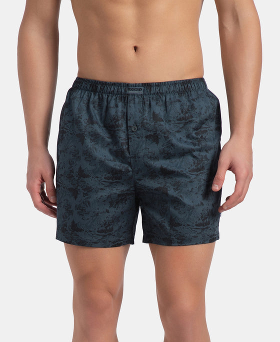 Super Combed Mercerized Cotton Woven Printed Inner Boxers with Ultrasoft and Durable Inner Waistband - Blue Heaven & Deep Slate New (Pack of 2)
