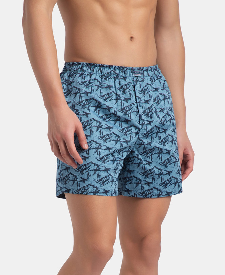 Super Combed Mercerized Cotton Woven Printed Inner Boxers with Ultrasoft and Durable Inner Waistband - Blue Heaven & Deep Slate New (Pack of 2)
