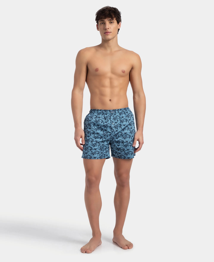 Super Combed Mercerized Cotton Woven Printed Inner Boxers with Ultrasoft and Durable Inner Waistband - Blue Heaven & Deep Slate New (Pack of 2)