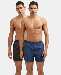 Super Combed Mercerized Cotton Woven Printed Inner Boxers with Ultrasoft and Durable Inner Waistband - Black & Navy 1 (Pack of 2)