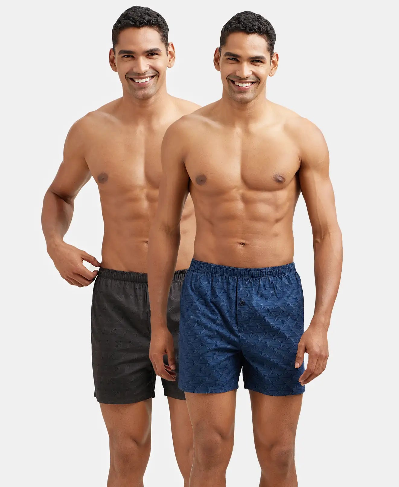 Super Combed Mercerized Cotton Woven Printed Inner Boxers with Ultrasoft and Durable Inner Waistband - Black & Navy 2 (Pack of 2)