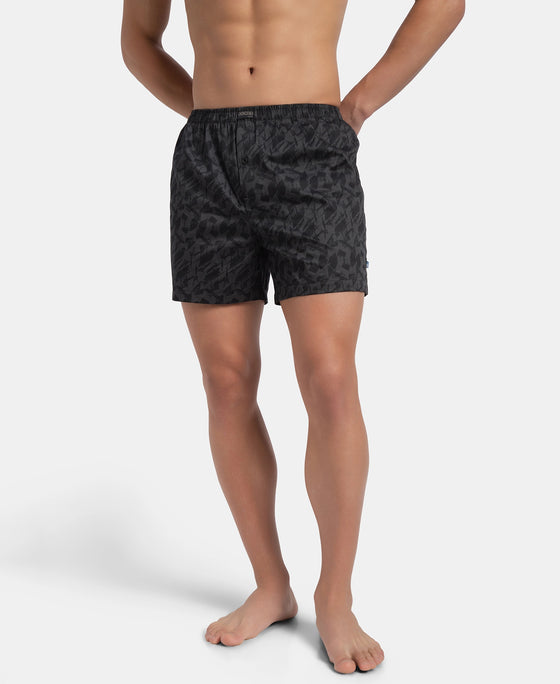 Super Combed Mercerized Cotton Woven Printed Inner Boxers with Ultrasoft and Durable Inner Waistband - Black & Thyme New (Pack of 2)