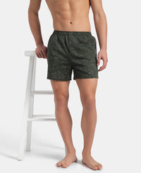 Super Combed Mercerized Cotton Woven Printed Inner Boxers with Ultrasoft and Durable Inner Waistband - Black & Thyme New (Pack of 2)