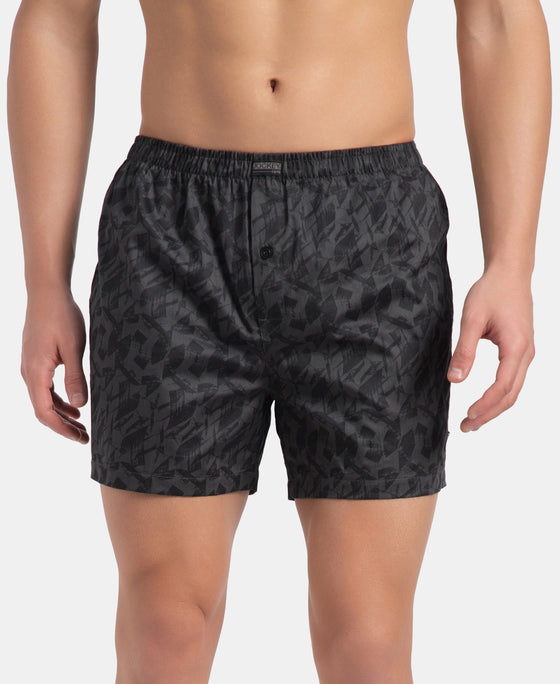 Super Combed Mercerized Cotton Woven Printed Inner Boxers with Ultrasoft and Durable Inner Waistband - Black & Thyme New (Pack of 2)