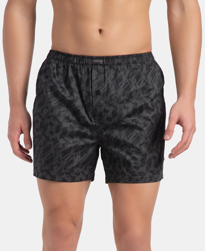 Super Combed Mercerized Cotton Woven Printed Inner Boxers with Ultrasoft and Durable Inner Waistband - Black & Thyme New (Pack of 2)