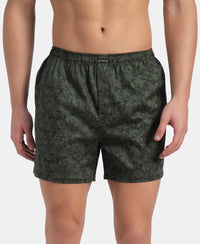 Super Combed Mercerized Cotton Woven Printed Inner Boxers with Ultrasoft and Durable Inner Waistband - Black & Thyme New (Pack of 2)