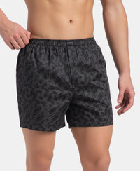 Super Combed Mercerized Cotton Woven Printed Inner Boxers with Ultrasoft and Durable Inner Waistband - Black & Thyme New (Pack of 2)