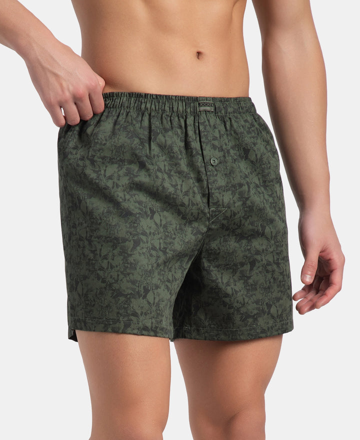 Super Combed Mercerized Cotton Woven Printed Inner Boxers with Ultrasoft and Durable Inner Waistband - Black & Thyme New (Pack of 2)
