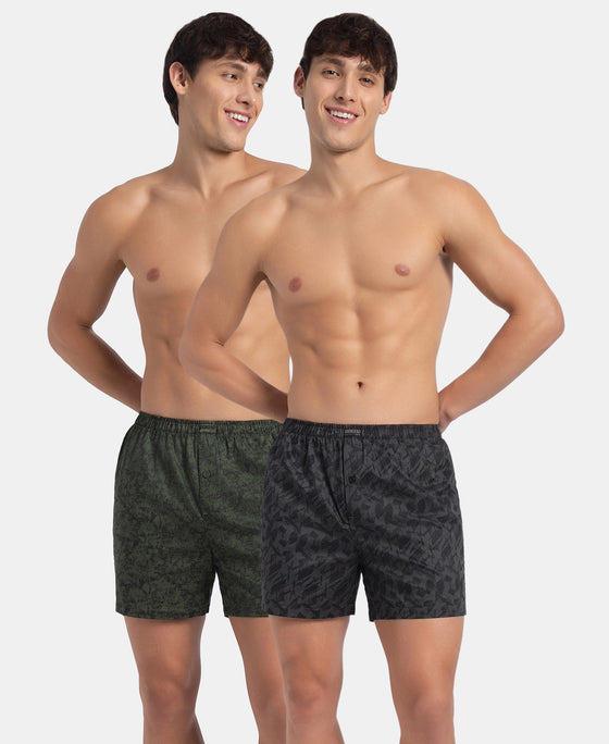 Super Combed Mercerized Cotton Woven Printed Inner Boxers with Ultrasoft and Durable Inner Waistband - Black & Thyme New (Pack of 2)