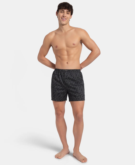 Super Combed Mercerized Cotton Woven Printed Inner Boxers with Ultrasoft and Durable Inner Waistband - Black & Thyme New (Pack of 2)