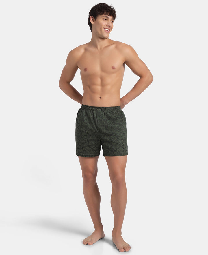 Super Combed Mercerized Cotton Woven Printed Inner Boxers with Ultrasoft and Durable Inner Waistband - Black & Thyme New (Pack of 2)