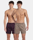 Super Combed Mercerized Cotton Woven Printed Inner Boxers with Ultrasoft and Durable Inner Waistband - Desert Taupe & Mauve Wine (Pack of 2)