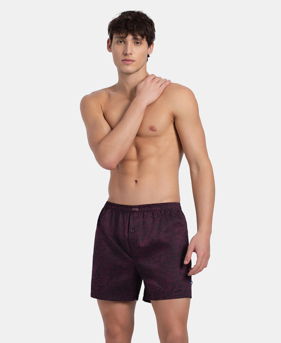 Super Combed Mercerized Cotton Woven Printed Inner Boxers with Ultrasoft and Durable Inner Waistband - Desert Taupe & Mauve Wine (Pack of 2)