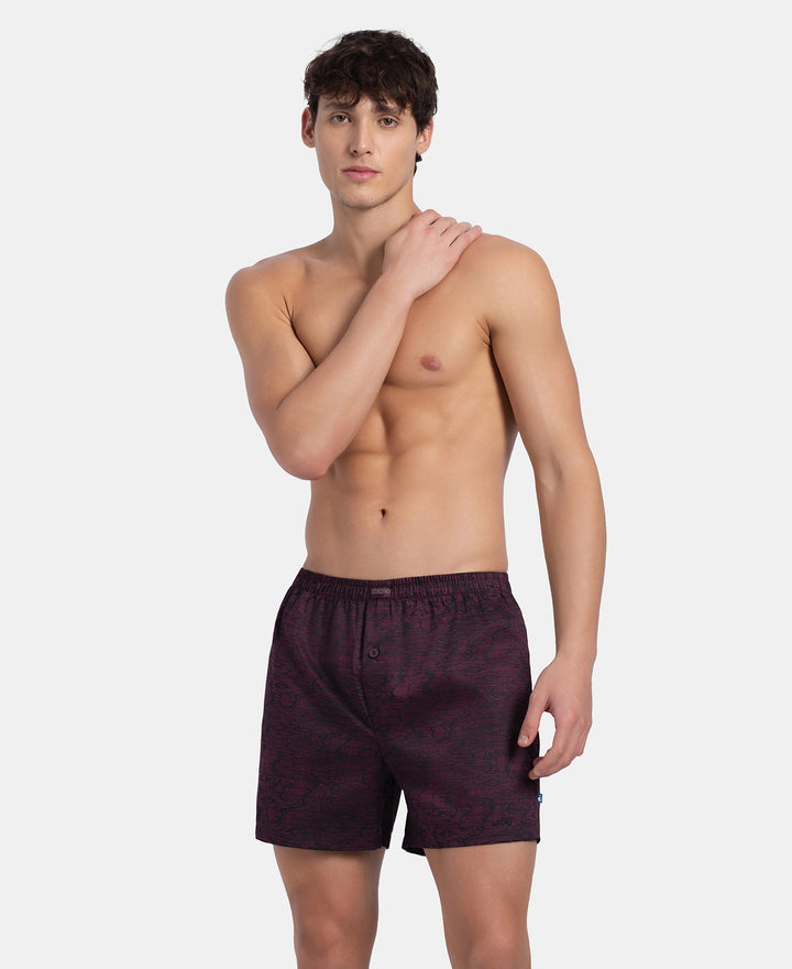 Super Combed Mercerized Cotton Woven Printed Inner Boxers with Ultrasoft and Durable Inner Waistband - Desert Taupe & Mauve Wine (Pack of 2)