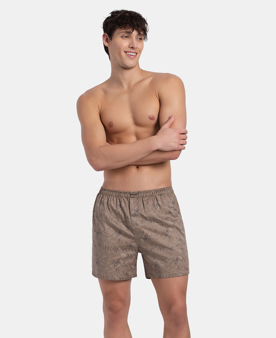 Super Combed Mercerized Cotton Woven Printed Inner Boxers with Ultrasoft and Durable Inner Waistband - Desert Taupe & Mauve Wine (Pack of 2)