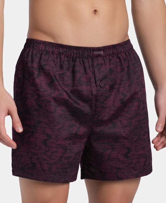 Super Combed Mercerized Cotton Woven Printed Inner Boxers with Ultrasoft and Durable Inner Waistband - Desert Taupe & Mauve Wine (Pack of 2)