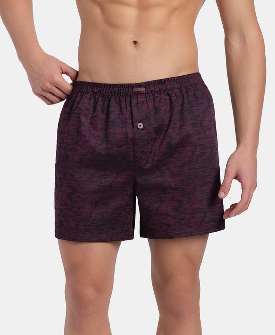 Super Combed Mercerized Cotton Woven Printed Inner Boxers with Ultrasoft and Durable Inner Waistband - Desert Taupe & Mauve Wine (Pack of 2)
