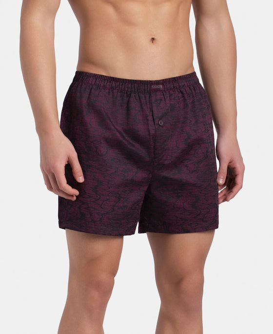 Super Combed Mercerized Cotton Woven Printed Inner Boxers with Ultrasoft and Durable Inner Waistband - Desert Taupe & Mauve Wine (Pack of 2)
