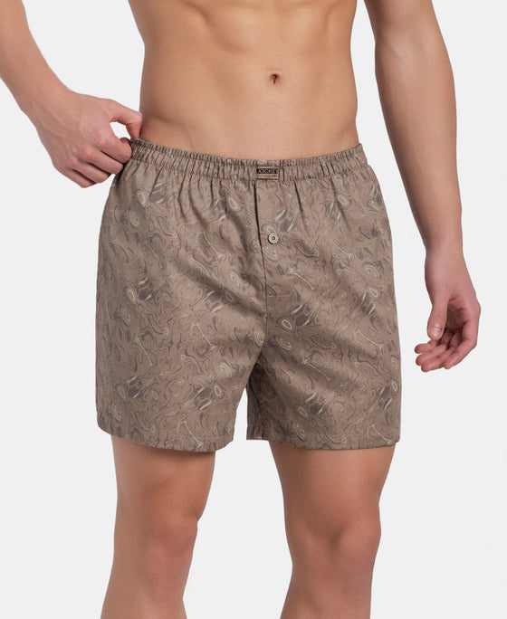 Super Combed Mercerized Cotton Woven Printed Inner Boxers with Ultrasoft and Durable Inner Waistband - Desert Taupe & Mauve Wine (Pack of 2)