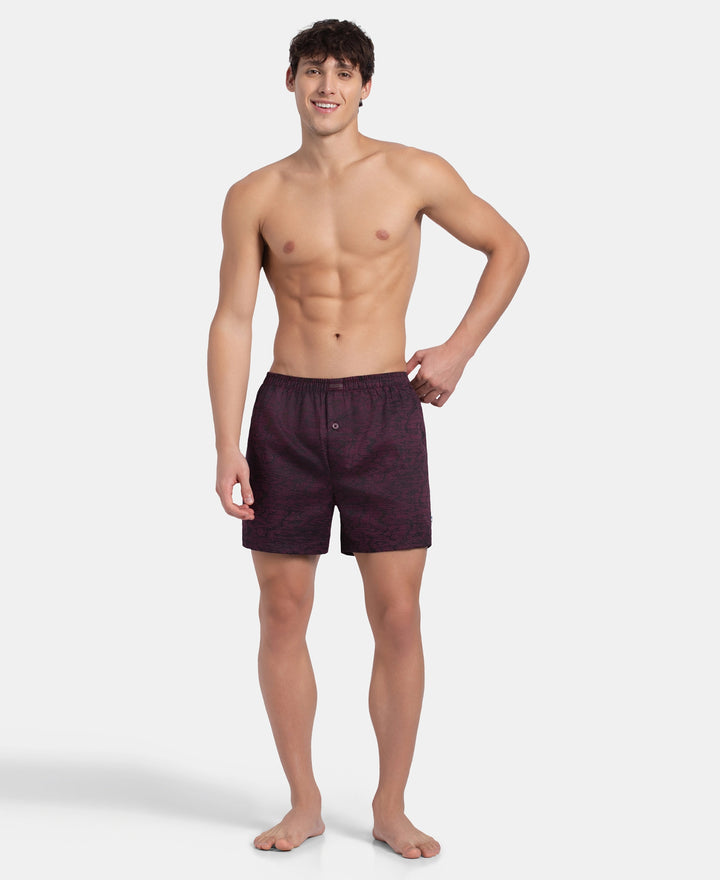 Super Combed Mercerized Cotton Woven Printed Inner Boxers with Ultrasoft and Durable Inner Waistband - Desert Taupe & Mauve Wine (Pack of 2)