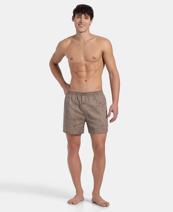 Super Combed Mercerized Cotton Woven Printed Inner Boxers with Ultrasoft and Durable Inner Waistband - Desert Taupe & Mauve Wine (Pack of 2)