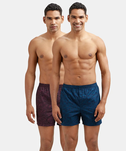 Super Combed Mercerized Cotton Woven Printed Inner Boxers with Ultrasoft and Durable Inner Waistband - Mauve Wine & Seaport Teal (Pack of 2)