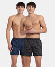 Super Combed Mercerized Cotton Woven Printed Inner Boxers with Ultrasoft and Durable Inner Waistband - Navy & Pewter (Pack of 2)