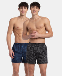 Super Combed Mercerized Cotton Woven Printed Inner Boxers with Ultrasoft and Durable Inner Waistband - Navy & Pewter (Pack of 2)