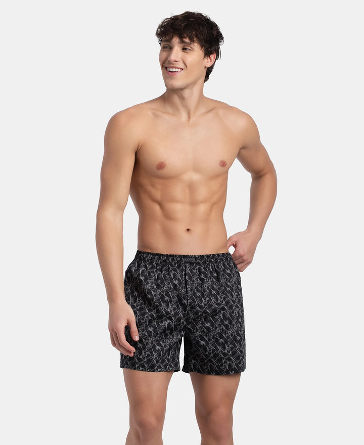 Super Combed Mercerized Cotton Woven Printed Inner Boxers with Ultrasoft and Durable Inner Waistband - Navy & Pewter (Pack of 2)