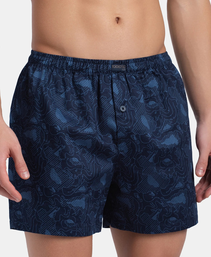 Super Combed Mercerized Cotton Woven Printed Inner Boxers with Ultrasoft and Durable Inner Waistband - Navy & Pewter (Pack of 2)
