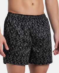 Super Combed Mercerized Cotton Woven Printed Inner Boxers with Ultrasoft and Durable Inner Waistband - Navy & Pewter (Pack of 2)