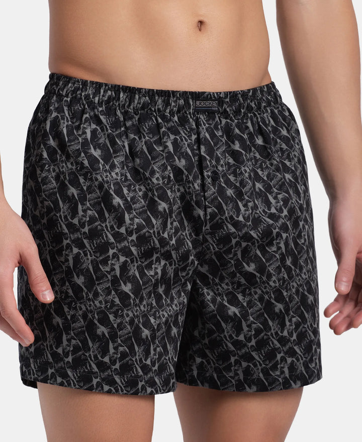 Super Combed Mercerized Cotton Woven Printed Inner Boxers with Ultrasoft and Durable Inner Waistband - Navy & Pewter (Pack of 2)